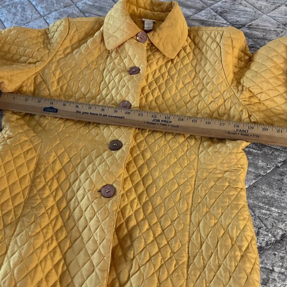 Kiko Yellow Quilted 100% Silk Womens Jacket With Button Front & Collar - Size S - Picture 3 of 9
